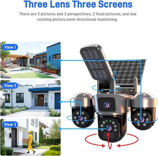 Alt view image 5 of 7 - 6MP Auto Tracking PTZ Solar Camera Outdoor Human Detection PIR WiFi IP Camera with Siren, 2K Solar Powered CCTV(6MP WiFi 64G Card)