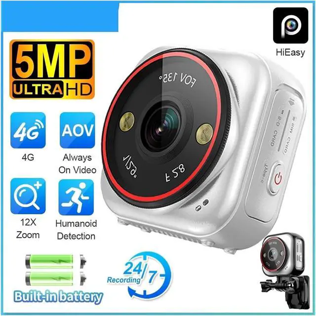 Alt view image 3 of 7 - 5MP 4G LTE Pocket AOV Security Camera, Battery Powered Portable Surveillance Cam with 12X Digital Zoom for Indoor & Outdoor Monitoring(4G AOV Cam Add 32GB)