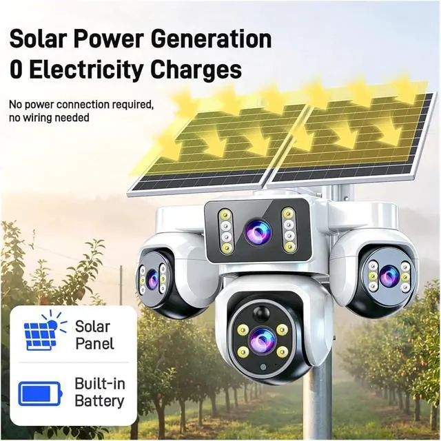 Alt view image 3 of 7 - 15MP 4G Solar Wire-Free Outdoor Security Camera, AOV Battery Powered with SIM Card(3 Screen Cam 64G)