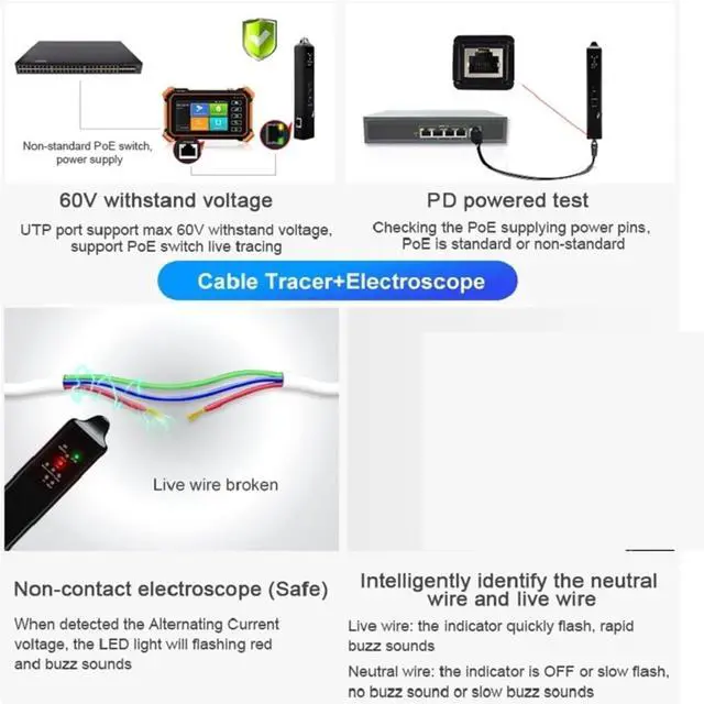 Alt view image 3 of 5 - CCTV Tester, IPC CCTV Upgrade Camera Analog Tester Monitor 8K IP Testing UTP Cable IPC-1910 Plus CVI TVI AHD