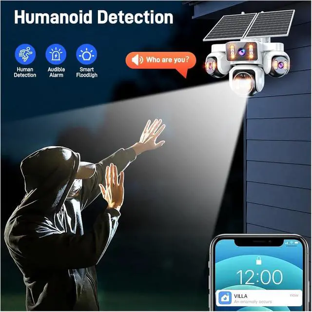 Alt view image 5 of 7 - 15MP 4G Solar Wire-Free Outdoor Security Camera, AOV Battery Powered with SIM Card(3 Screen Cam 64G)