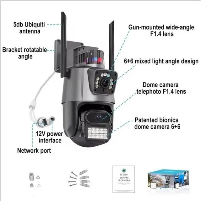 Alt view image 3 of 7 - 8MP Dual-Lens PTZ Outdoor WiFi Security Cam, Dual-Screen Auto Tracking Waterproof IP Camera(US Plug)