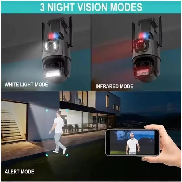 Alt view image 5 of 7 - 8MP Dual-Lens PTZ Outdoor WiFi Security Cam, Dual-Screen Auto Tracking Waterproof IP Camera(US Plug)