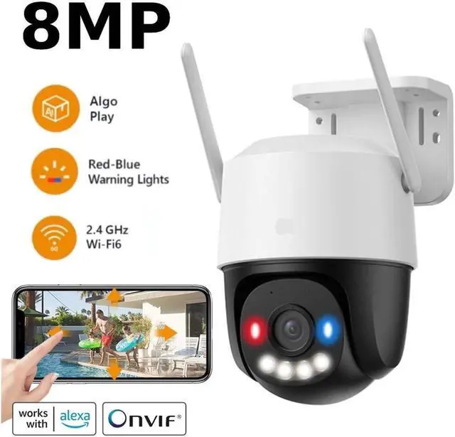 Alt view image 2 of 7 - 8MP 4K Outdoor POE WiFi Security Camera with Red-Blue Warning Lights & AOR Recording(US Plug_Cruiser SC 8MP)