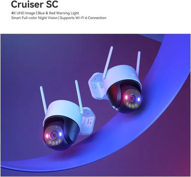 Alt view image 3 of 7 - 8MP 4K Outdoor POE WiFi Security Camera with Red-Blue Warning Lights & AOR Recording(US Plug_Cruiser SC 8MP)