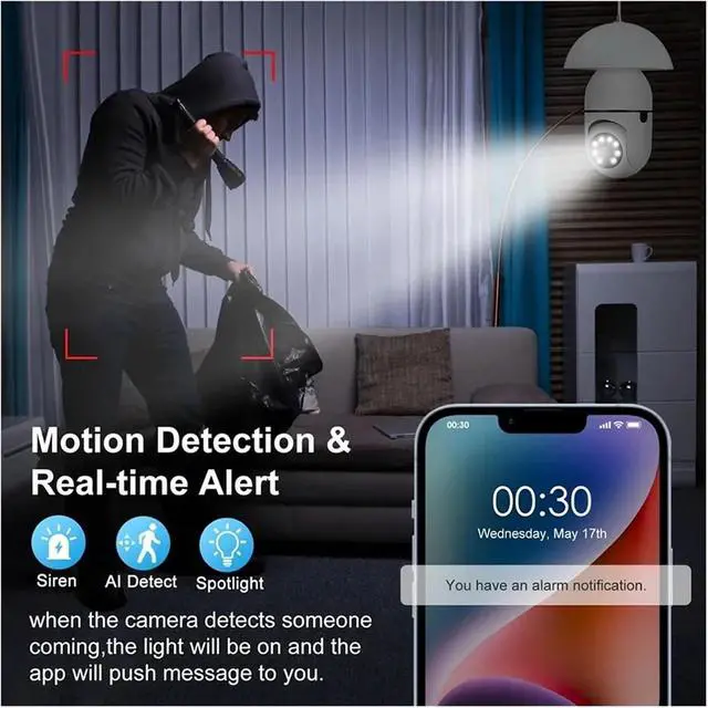 Alt view image 5 of 6 - Bulb E27 Surveillance Camera Full Color Night Vision Automatic Human Tracking Zoom Indoor Security Monitor WiFi Miini IP Camera