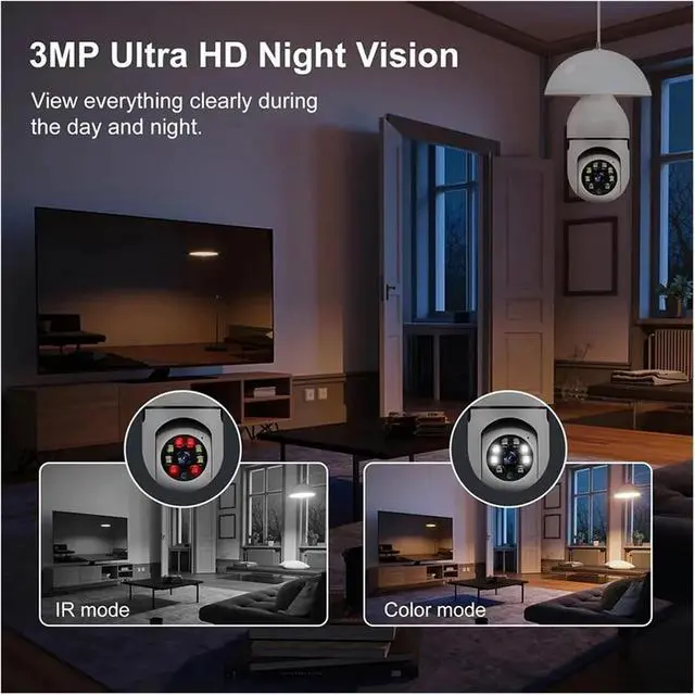 Alt view image 6 of 6 - Bulb E27 Surveillance Camera Full Color Night Vision Automatic Human Tracking Zoom Indoor Security Monitor WiFi Miini IP Camera