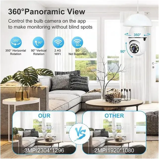 Alt view image 3 of 6 - Bulb E27 Surveillance Camera Full Color Night Vision Automatic Human Tracking Zoom Indoor Security Monitor WiFi Miini IP Camera