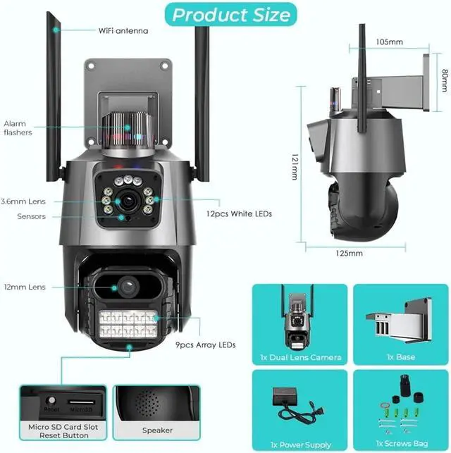 Alt view image 5 of 7 - 8MP Dual Screen WiFi PTZ Outdoor Security Camera, Color Night Vision V360Pro App Compatible IP Cam(UK Plug,3PCS 8MP NO Card)
