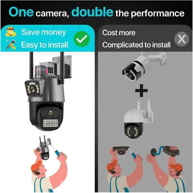 Alt view image 7 of 7 - 8MP Dual Screen WiFi PTZ Outdoor Security Camera, Color Night Vision V360Pro App Compatible IP Cam(UK Plug,3PCS 8MP NO Card)