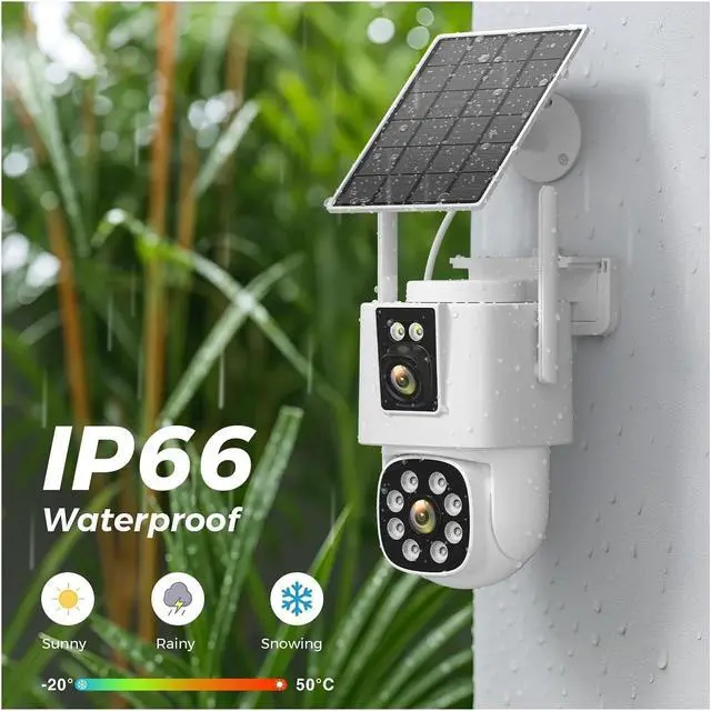 Alt view image 7 of 7 - 8MP 4G LTE Solar Security Camera, Dual Lens AOV 24/7 Recording Two-Way Audio 12000mAh Battery Surveillance Cam(8MP Add 64G Card)