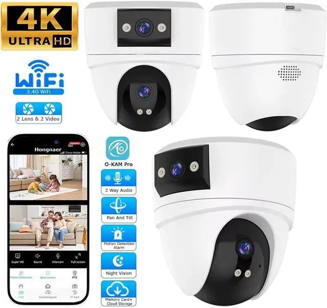 Alt view image 2 of 7 - 4K Outdoor Dual Lens PTZ Security Camera, 360° View IR Night Vision Human Detection WiFi Surveillance Camera(US Plug)