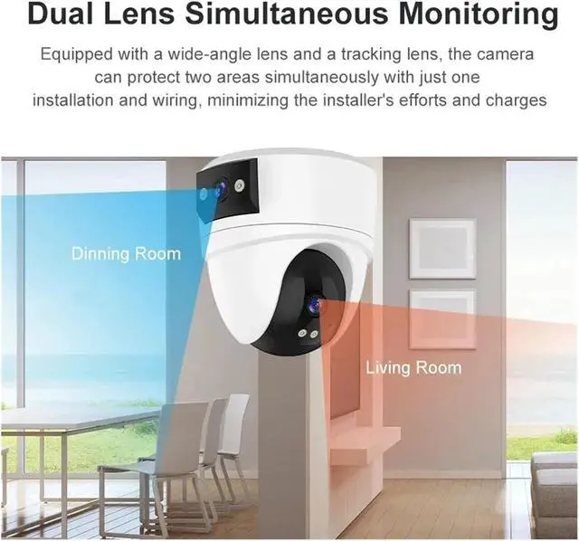 Alt view image 6 of 7 - 4K Outdoor Dual Lens PTZ Security Camera, 360° View IR Night Vision Human Detection WiFi Surveillance Camera(US Plug)