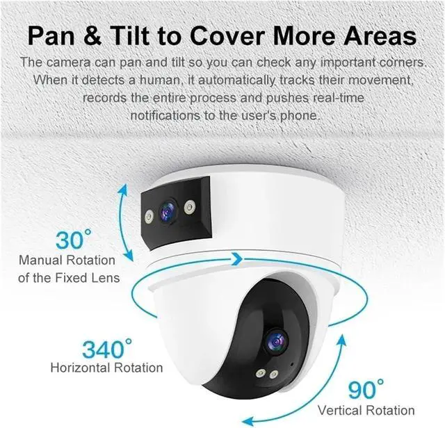 Alt view image 3 of 7 - 4K Outdoor Dual Lens PTZ Security Camera, 360° View IR Night Vision Human Detection WiFi Surveillance Camera(US Plug)