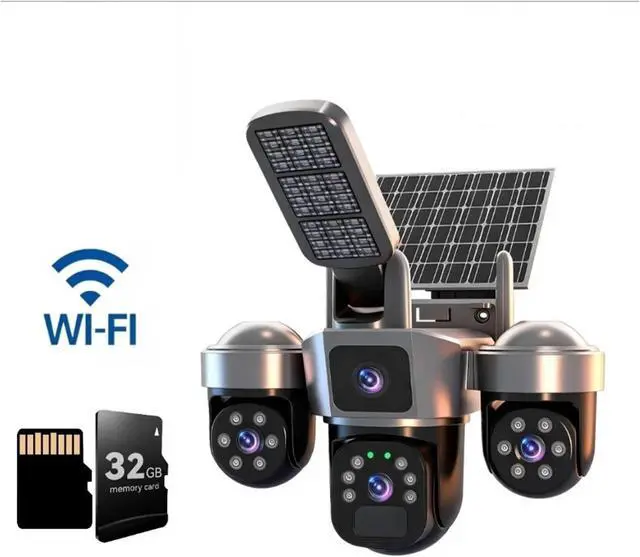 Alt view image 2 of 7 - High Resolution Solar WiFi Security Camera, 3-Screen Outdoor Surveillance Cam with Solar Lighting Motion Detection(WiFi Cam 256G Card)