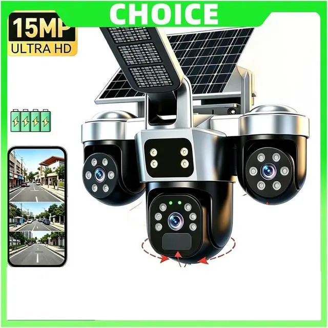 Alt view image 3 of 7 - High Resolution Solar WiFi Security Camera, 3-Screen Outdoor Surveillance Cam with Solar Lighting Motion Detection(WiFi Cam 256G Card)
