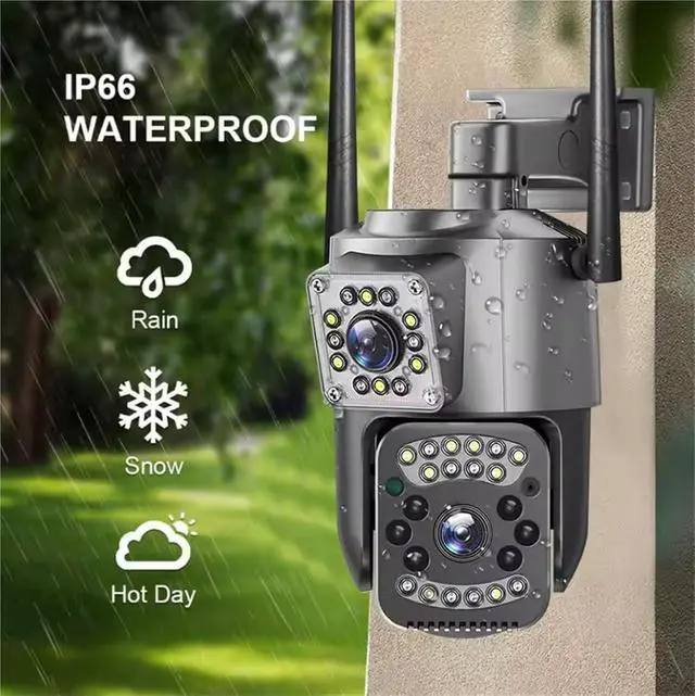 Alt view image 2 of 6 - Dual Lens Outdoor WiFi PTZ Security Camera, Waterproof Two-Way Audio Auto Tracking Surveillance Cam(EU Plug)