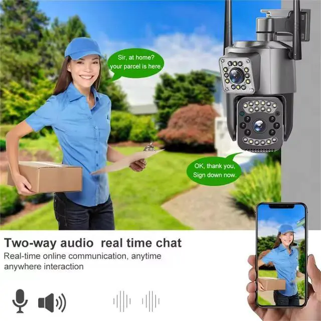 Alt view image 3 of 6 - Dual Lens Outdoor WiFi PTZ Security Camera, Waterproof Two-Way Audio Auto Tracking Surveillance Cam(EU Plug)