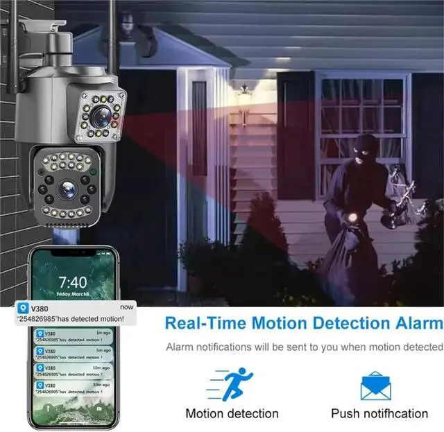 Alt view image 4 of 6 - Dual Lens Outdoor WiFi PTZ Security Camera, Waterproof Two-Way Audio Auto Tracking Surveillance Cam(EU Plug)