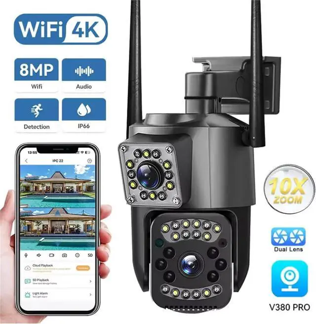 Alt view image 5 of 6 - Dual Lens Outdoor WiFi PTZ Security Camera, Waterproof Two-Way Audio Auto Tracking Surveillance Cam(EU Plug)