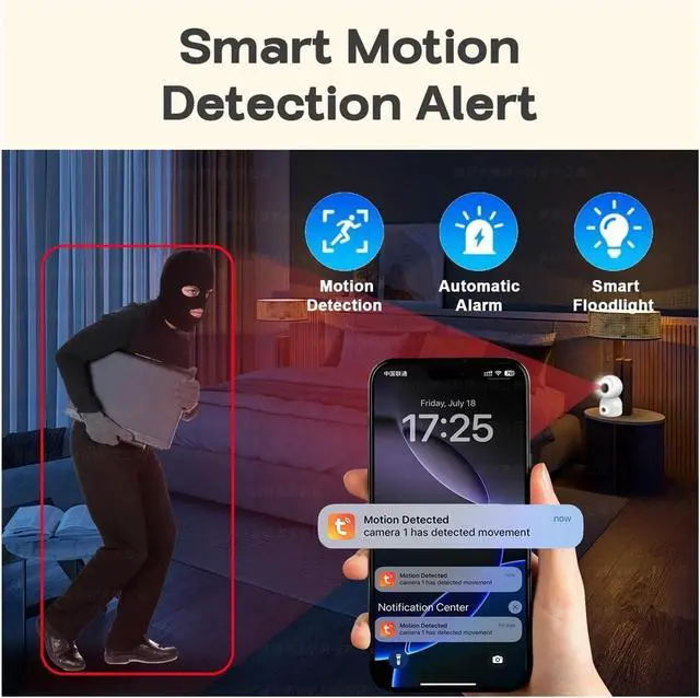 Alt view image 6 of 7 - 8MP 4K Dual Screen Indoor PTZ Security Camera, 5G WiFi AI Human Detection Night Vision Surveillance Cam(AU Plug,6MP NO SD)