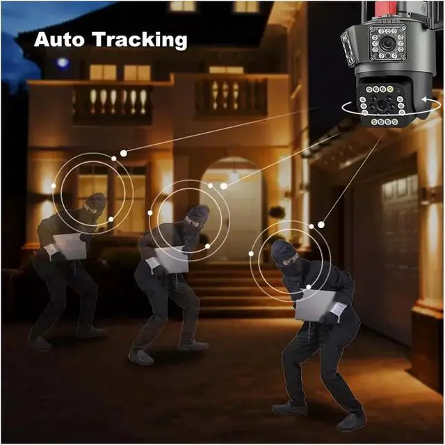 Alt view image 4 of 7 - 12MP Outdoor WiFi PTZ Security Camera, Three Lens 10X Zoom AI Auto Tracking Surveillance Camera(US Plug_SANJINGTOU)
