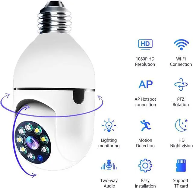 Alt view image 2 of 7 - E27 2.4G WiFi Light Bulb Security Camera, 1080P HD Night Vision Wireless Home CCTV Camera for Baby Indoor Surveillance