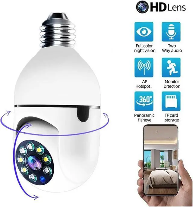 Alt view image 4 of 7 - E27 2.4G WiFi Light Bulb Security Camera, 1080P HD Night Vision Wireless Home CCTV Camera for Baby Indoor Surveillance