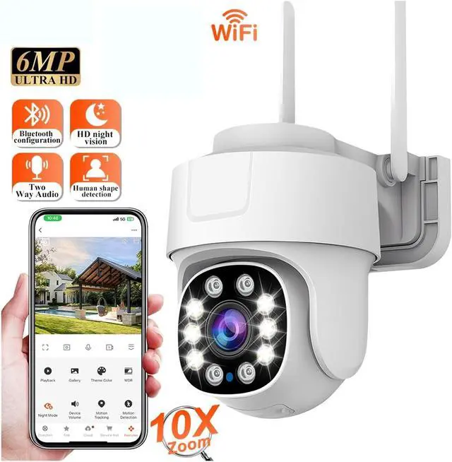 Alt view image 2 of 7 - Tuya Smart WiFi PTZ Camera Outdoor Waterproof Security Camera Full Color Night Vision Audio Surveillance Human Motion Detection(US Plug,6MP NO SD Card)