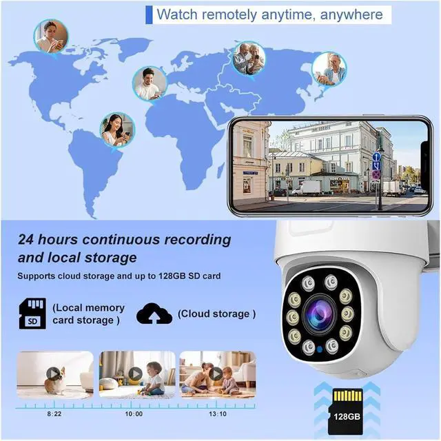 Alt view image 6 of 7 - Tuya Smart WiFi PTZ Camera Outdoor Waterproof Security Camera Full Color Night Vision Audio Surveillance Human Motion Detection(US Plug,6MP NO SD Card)