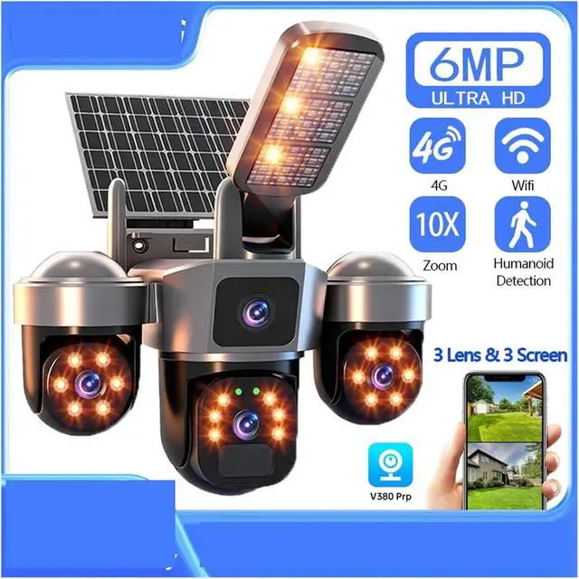 Alt view image 3 of 7 - 6MP Auto Tracking PTZ Solar Camera Outdoor Human Detection PIR WiFi IP Camera with Siren, 2K Solar Powered CCTV(6MP WiFi 64G Card)