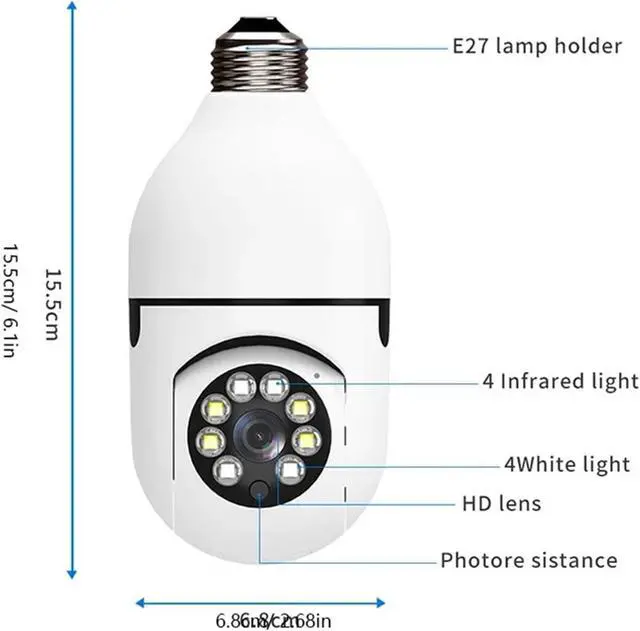 Alt view image 4 of 7 - Lamp Bulb Camera 360° Swivelling IP Camera 1080p Outdoor Waterproof Night Zoom