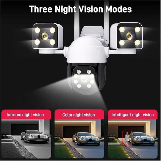 Alt view image 6 of 6 - 12MP 6K 3 Lens 3 Screens Waterproof CCTV Outdoor WiFi Phone Network Camera PTZ 360 Intelligent Cam Security Protection Cameras(US Plug_12MP Camera)