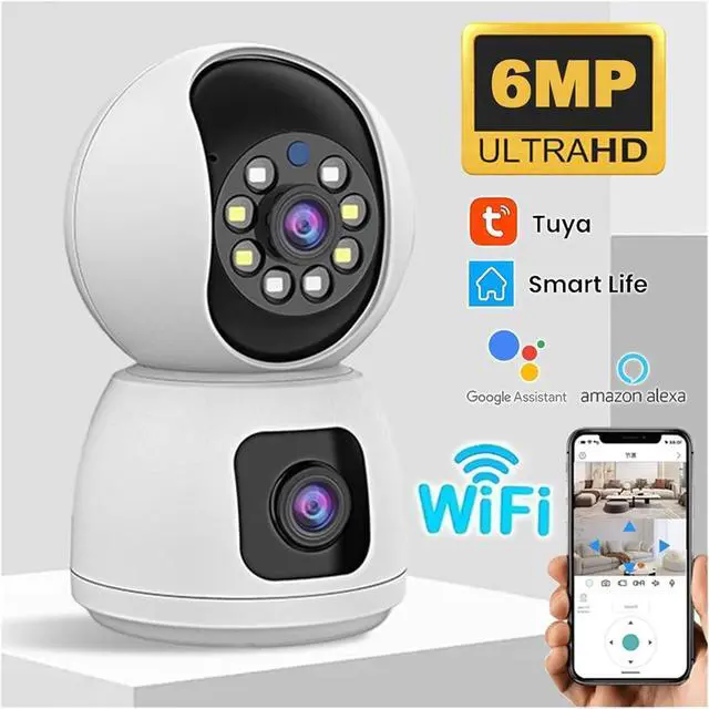 Alt view image 3 of 7 - 6MP 4K Dual Lens PTZ Indoor Security Camera, Dual Band WiFi with Auto Tracking(US Plug,6MP 64G Card)