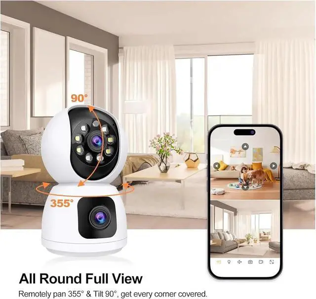 Alt view image 6 of 7 - 6MP 4K Dual Lens PTZ Indoor Security Camera, Dual Band WiFi with Auto Tracking(US Plug,6MP 64G Card)