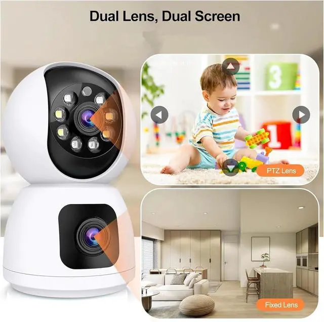 Alt view image 5 of 7 - 6MP 4K Dual Lens PTZ Indoor Security Camera, Dual Band WiFi with Auto Tracking(US Plug,6MP 64G Card)