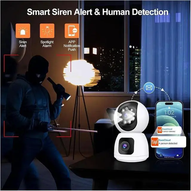 Alt view image 7 of 7 - 6MP 4K Dual Lens PTZ Indoor Security Camera, Dual Band WiFi with Auto Tracking(US Plug,6MP 64G Card)