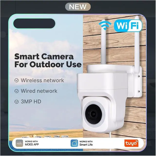 Alt view image 2 of 7 - 3MP Tuya WiFi Security Camera, Wireless & RJ45 Wired, IP65 Waterproof with Auto Tracking Full Color Night Vision(Smart Outdoor Camera)