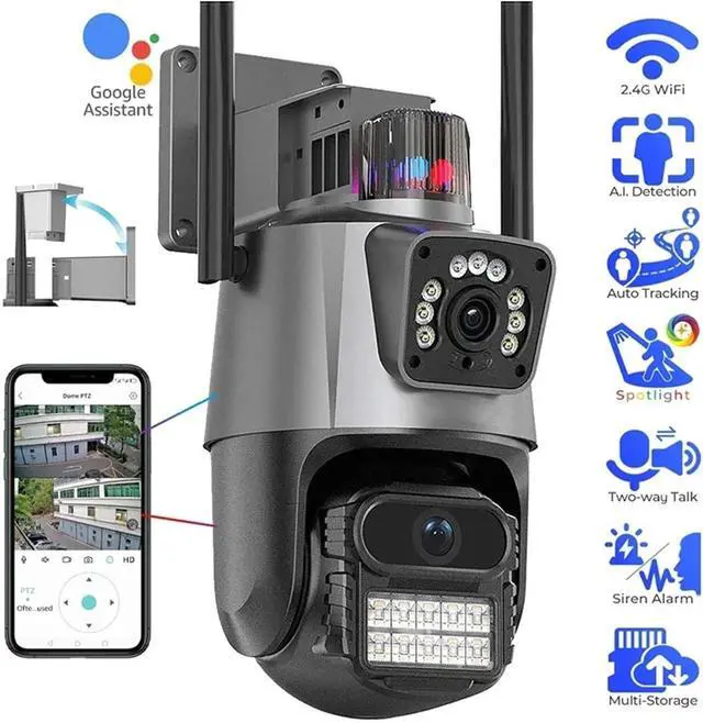 Alt view image 5 of 6 - 8MP 6K Outdoor WiFi PTZ Security Camera, Three Lens 8X Zoom Auto Tracking Surveillance Cam(UK Plug,8MP with 128G Card)
