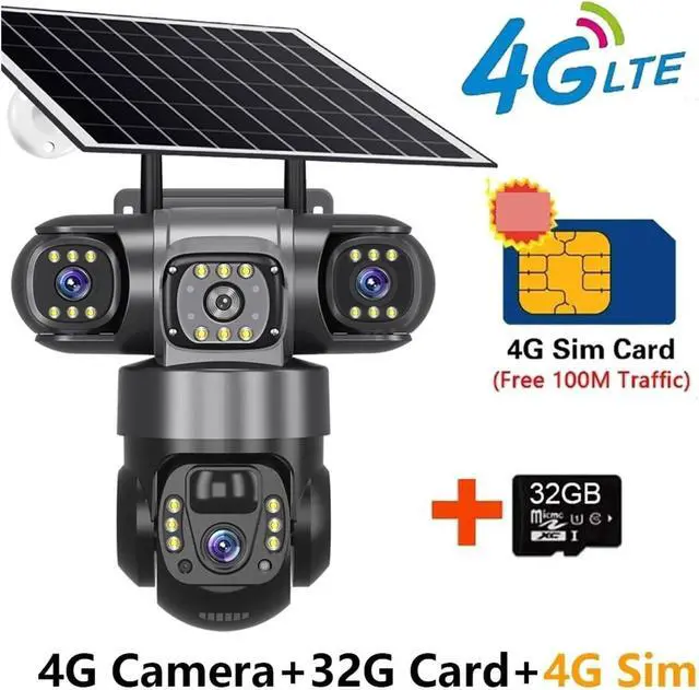 Alt view image 2 of 7 - Solar Camera 4G Sim Outdoor 3 Lens 3 Screen 10X Zoom PIR Human Detect Cameras Waterproof Night Vision CCTV Security Protection(4G Camera 32)