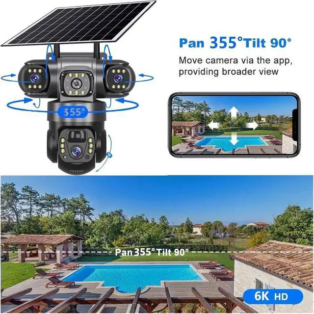 Alt view image 6 of 7 - Solar Camera 4G Sim Outdoor 3 Lens 3 Screen 10X Zoom PIR Human Detect Cameras Waterproof Night Vision CCTV Security Protection(4G Camera 32)