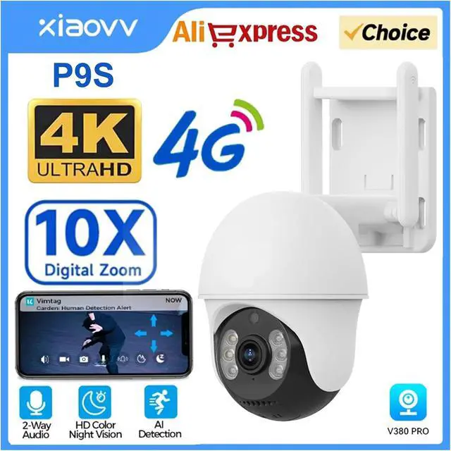 Alt view image 3 of 7 - 3MP 4G SIM Outdoor PTZ Security Camera, IP66 Waterproof Two-Way Talk Surveillance Cam(UK Plug,4G P9S Add 64G)
