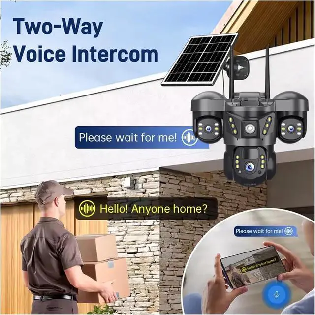 Alt view image 6 of 7 - Solar 4G IP Camera with Card 15MP Three Lens Three Screen Monitor Night Vision Security Protection PTZ Video Surveillance(4G Cam 128G Card)