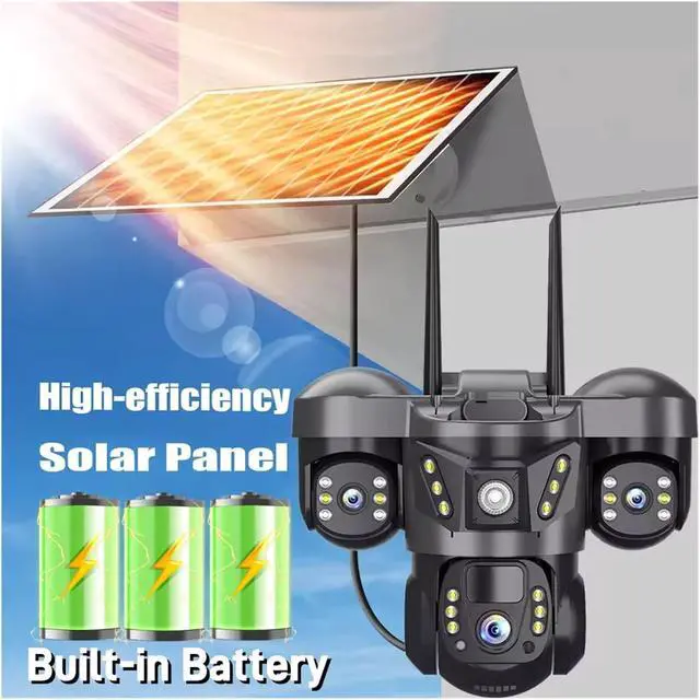 Alt view image 7 of 7 - Solar 4G IP Camera with Card 15MP Three Lens Three Screen Monitor Night Vision Security Protection PTZ Video Surveillance(4G Cam 128G Card)