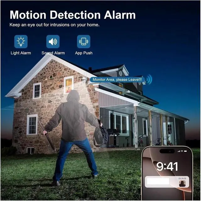 Alt view image 3 of 6 - HD IP Camera 3MP 5MP CCTV Surveillance Outdoor Waterproof Color Night Vision Auto Tracking Two Way Audio Video Camera(US Plug,5MP Cam add 32G)