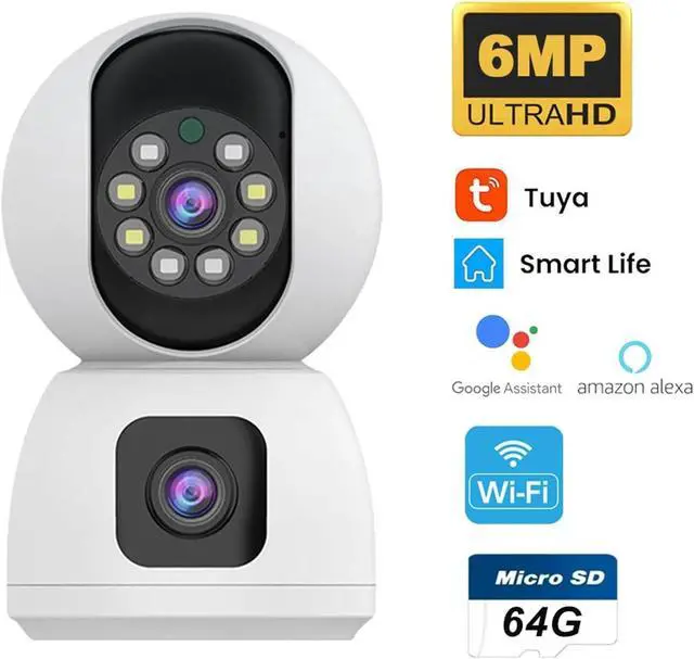 Alt view image 2 of 7 - 6MP 4K Dual Lens PTZ Indoor Security Camera, Dual Band WiFi with Auto Tracking(US Plug,6MP 64G Card)