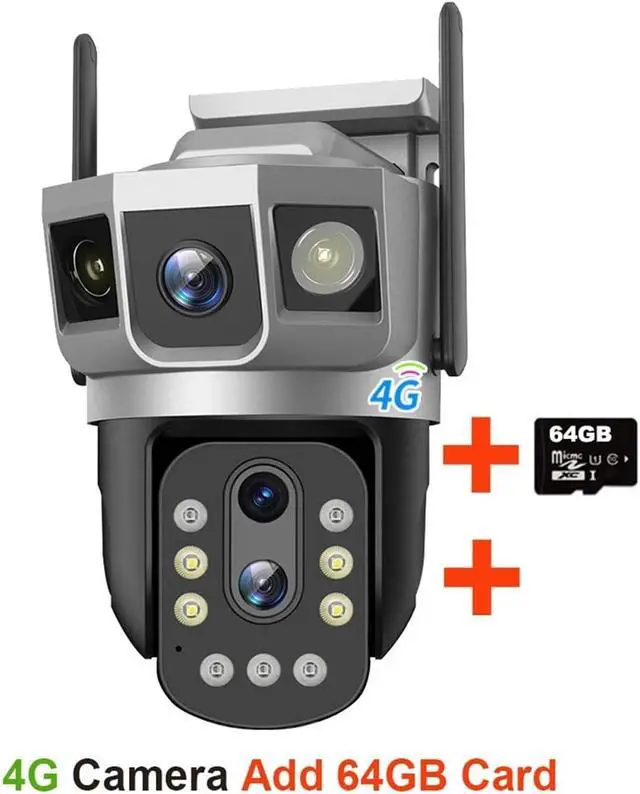 Alt view image 2 of 7 - 4G IP Camera with 4G Sim Card 12MP 6K Triple Screens Optical Zoom PTZ Motion Detect Color Night Vision V380 Pro Security Monitor(EU Plug,Camera 64GB Card)