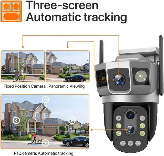 Alt view image 4 of 7 - 4G IP Camera with 4G Sim Card 12MP 6K Triple Screens Optical Zoom PTZ Motion Detect Color Night Vision V380 Pro Security Monitor(EU Plug,Camera 64GB Card)