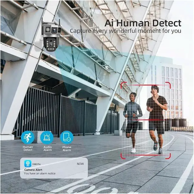 Alt view image 5 of 7 - 4G IP Camera with 4G Sim Card 12MP 6K Triple Screens Optical Zoom PTZ Motion Detect Color Night Vision V380 Pro Security Monitor(EU Plug,Camera 64GB Card)