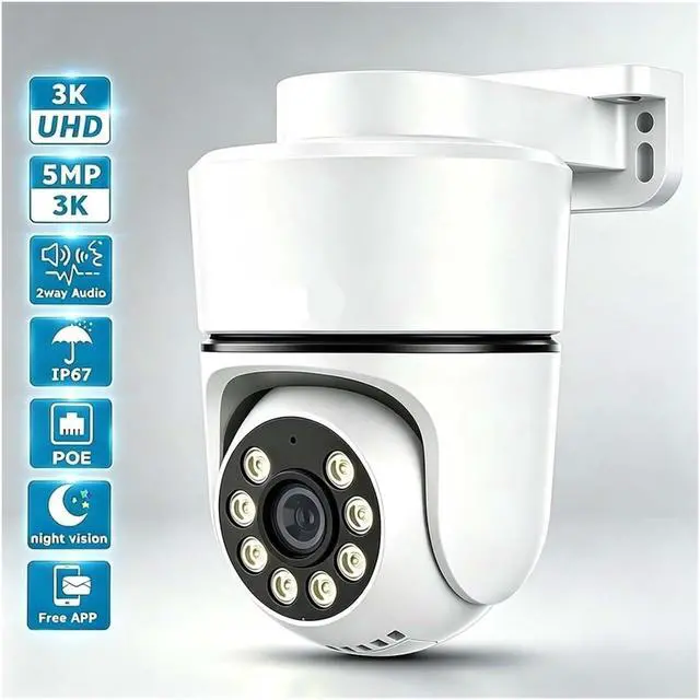 Alt view image 2 of 7 - 5MP 4K Outdoor PoE PTZ Security Camera, Color Night Vision Motion Detection(4K 8MP_White)